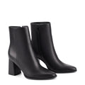 Womens Black leather ankle boot with inner zipper closure and subtle square toe shape