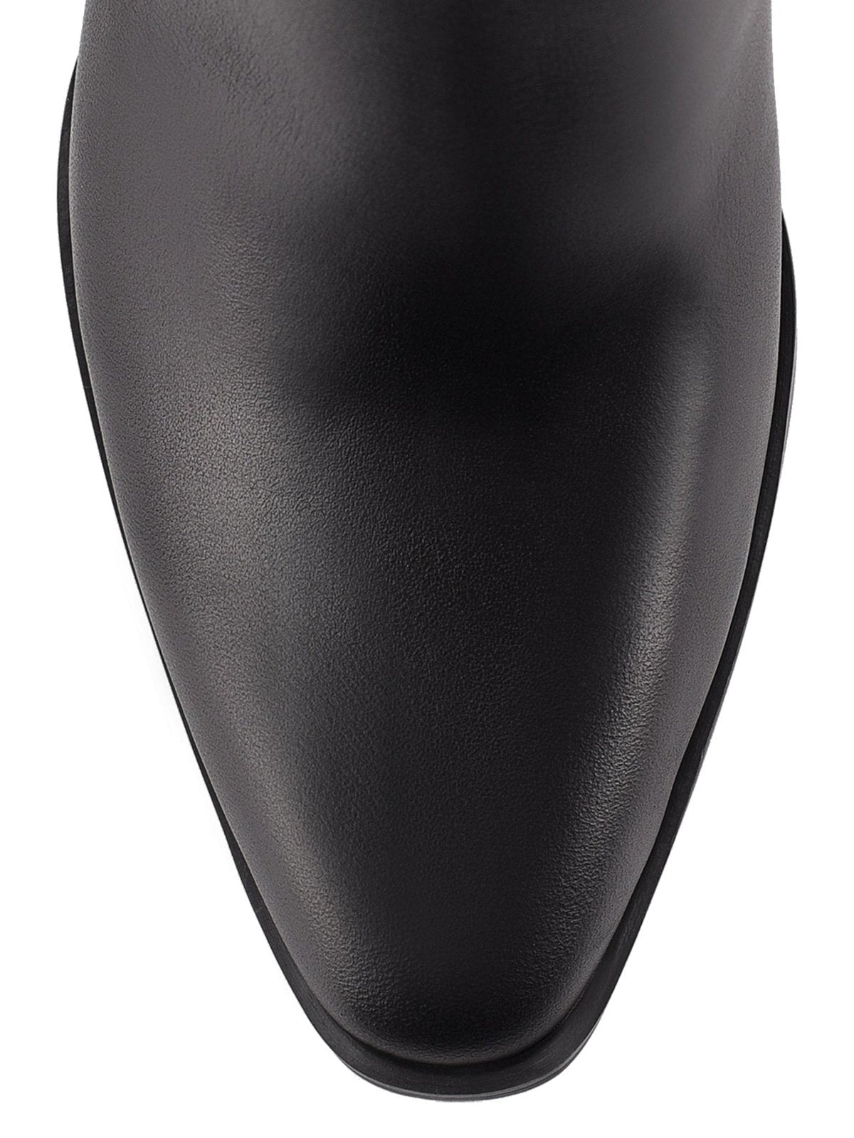 Womens Black leather ankle boot with inner zipper closure and subtle square toe shape
