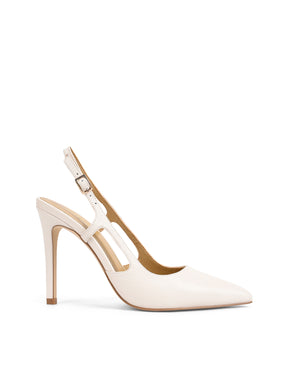 Women's white leather point toe slingback stiletto heel