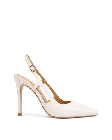 Women's white leather point toe slingback stiletto heel