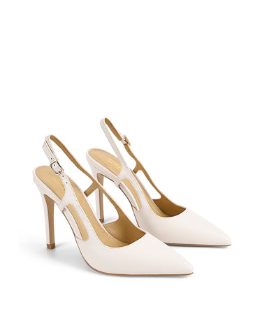 Women's white leather point toe slingback stiletto heel