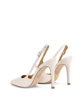 Women's white leather point toe slingback stiletto heel