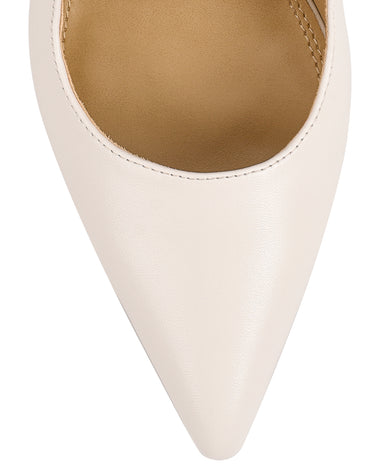 Women's white leather point toe slingback stiletto heel