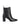 Women's black leather ankle boot with stacked leather heel, pointed toe and elastic gusset