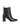 Women's black leather ankle boot with stacked leather heel, pointed toe and elastic gusset