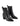 Women's black leather ankle boot with stacked leather heel, pointed toe and elastic gusset