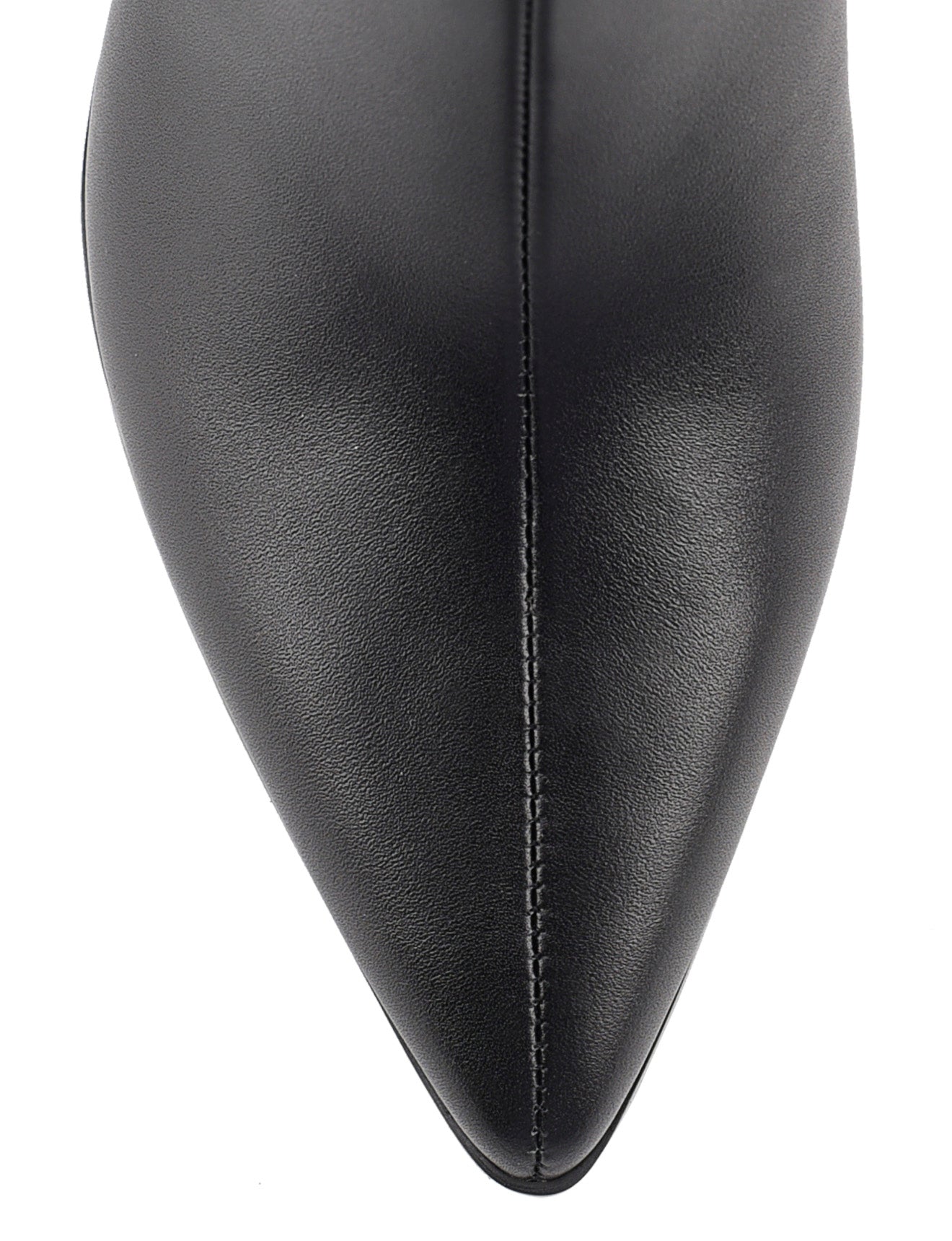 Women's high heel knee high boot with pointed toe and curved upper