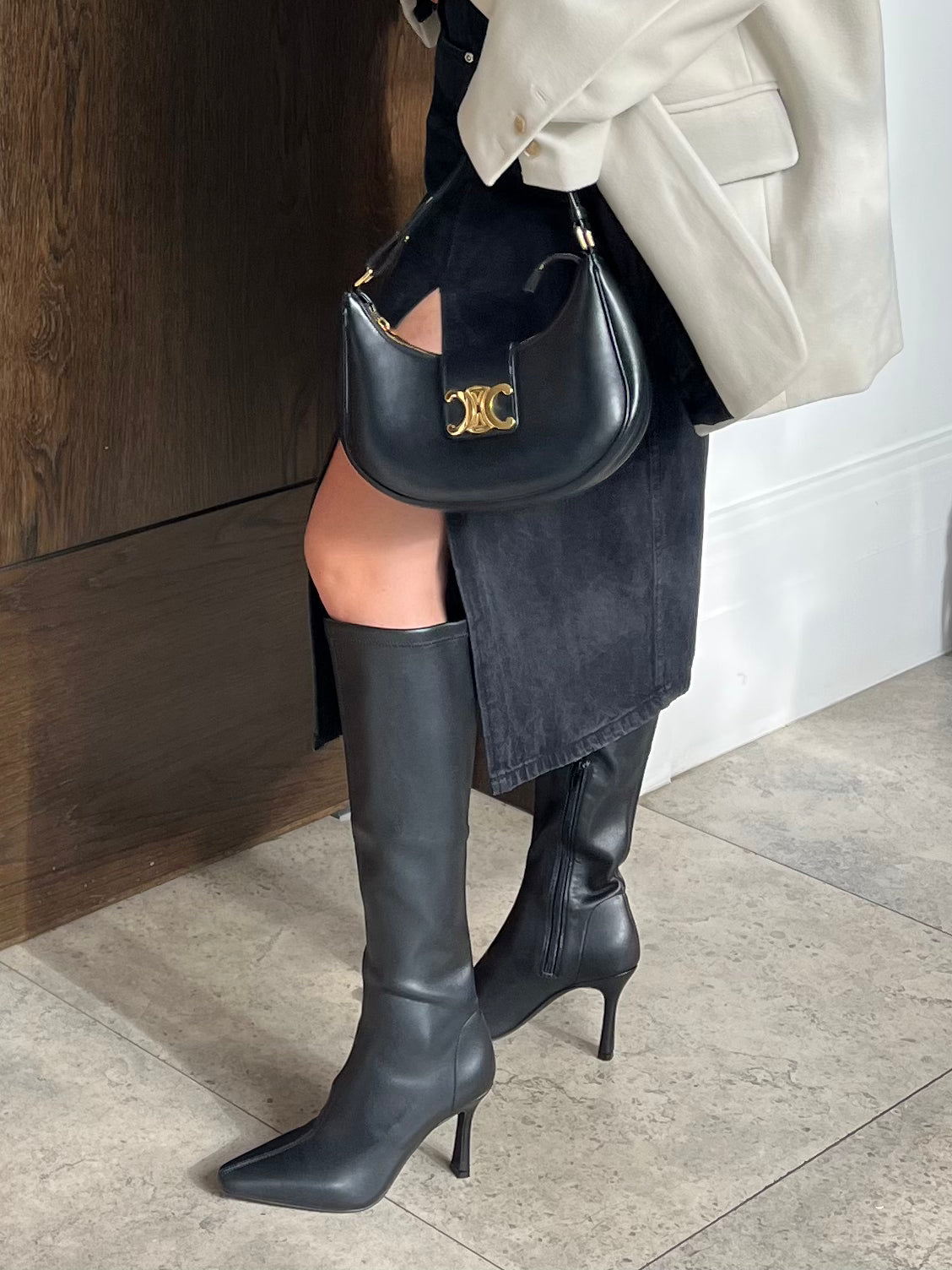 Divine Knee High Stretch Boots Black Stretch Siren Shoes