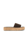 Women's chocolate brown suede and cork platform slides
