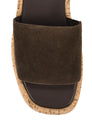 Women's chocolate brown suede and cork platform slides