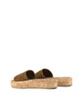 Women's tobacco brown suede and cork platform slides
