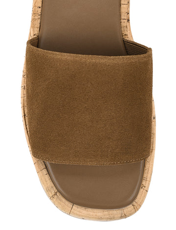 Women's tobacco brown suede and cork platform slides