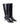 Women's black high shine leather knee high boot with stiletto heel and sharp pointed toe