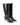 Women's black high shine leather knee high boot with stiletto heel and sharp pointed toe
