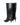 Women's black high shine leather knee high boot with stiletto heel and sharp pointed toe