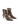 Women's brown snake print leather ankle boot with stiletto heel, pointed toe and gold buckle detailing