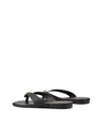 Women's black leather flat thongs with gold embellishment 