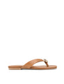 Women's tan leather flat thongs with gold embellishment 