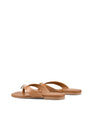 Women's tan leather flat thongs with gold embellishment 