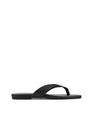 Women's black leather flat thongs 