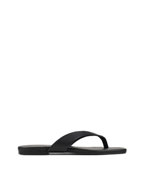 Women's black leather flat thongs 