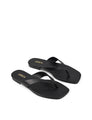 Women's black leather flat thongs 