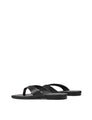 Women's black leather flat thongs 