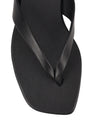 Women's black leather flat thongs 