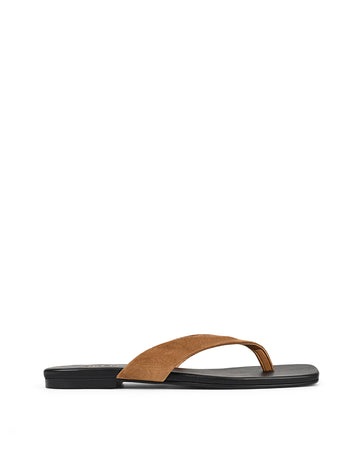 Women's tobacco suede flat thongs