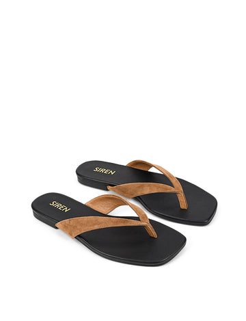 Women's tobacco suede flat thongs
