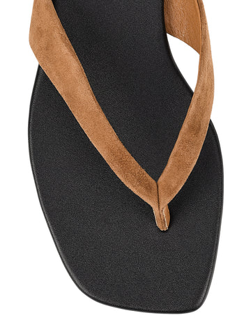 Women's tobacco suede flat thongs