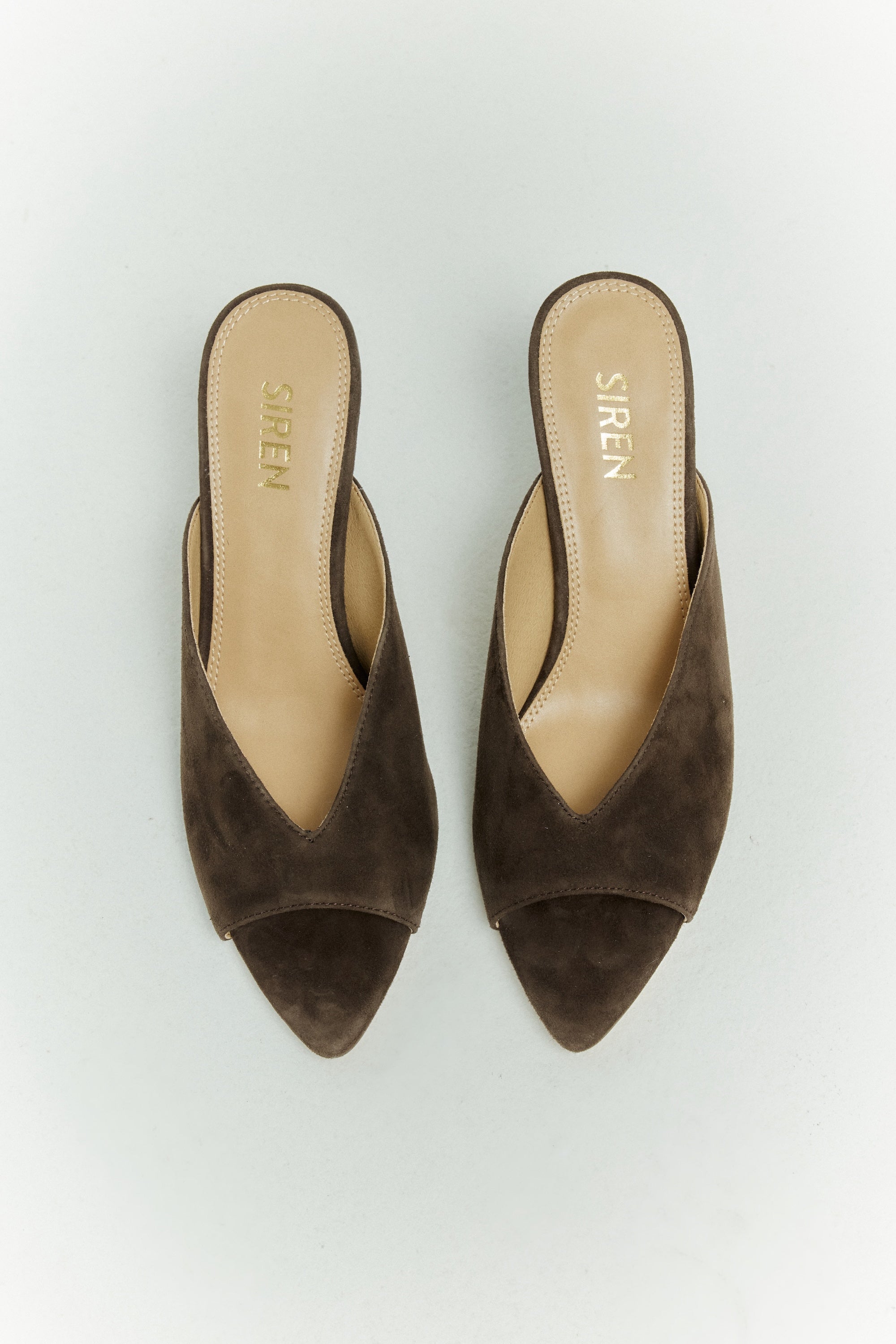 Mabel Point Toe Mules - Chocolate Brown Suede