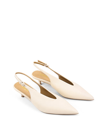 Women's cream leather point toe slingback pumps 