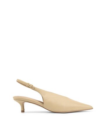 Women's custard yellow leather point toe slingback pumps 