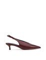Women's red wine leather point toe slingback pumps 
