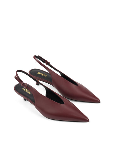 Women's red wine leather point toe slingback pumps 