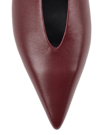 Women's red wine leather point toe slingback pumps 