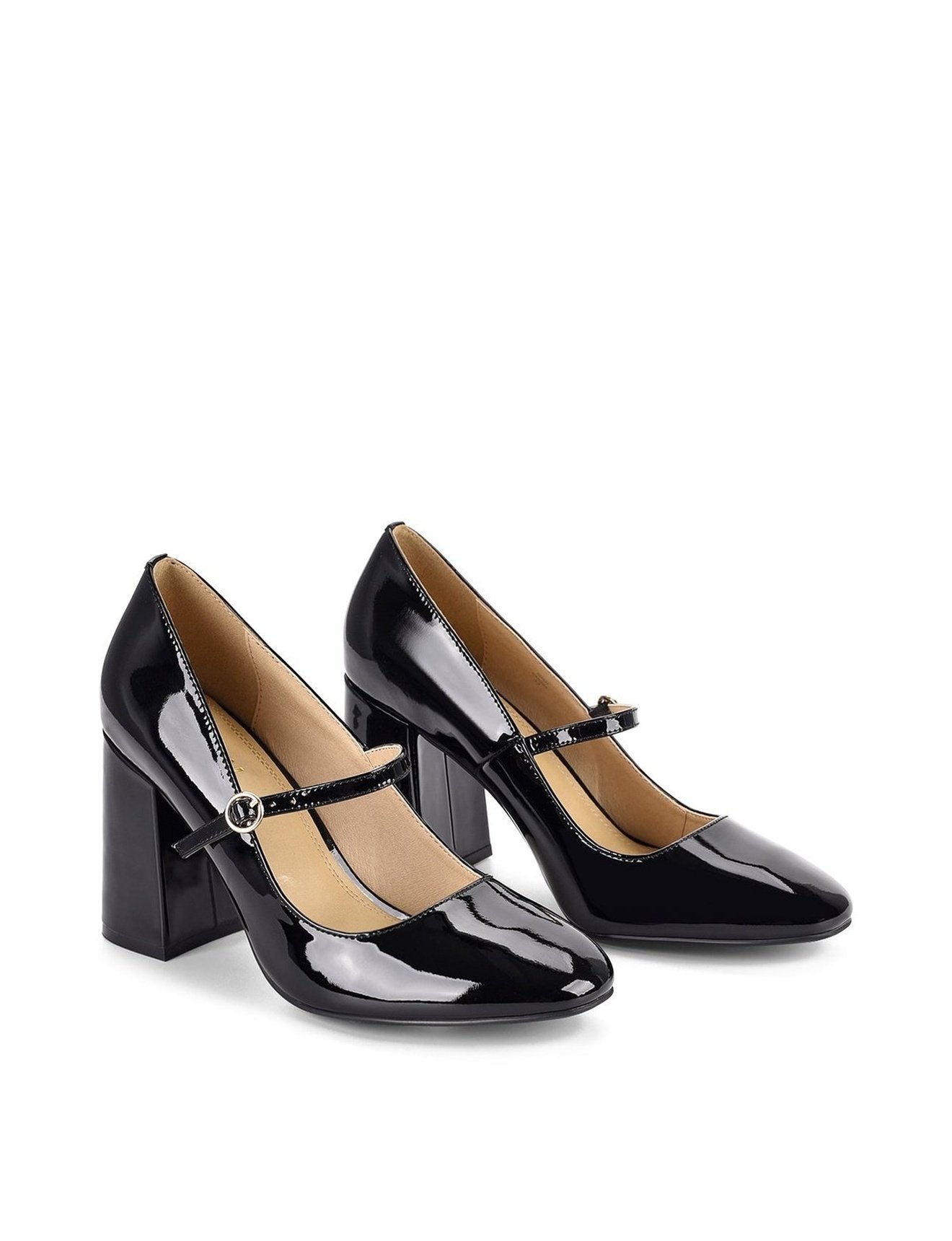 Gigi Block Heel Pump Black Patent Leather
