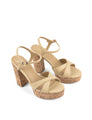 Women's yellow custard leather platform sandals with cork sole