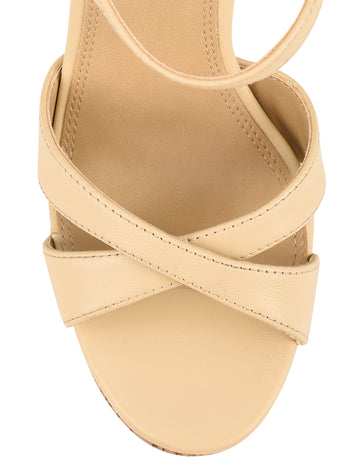 Women's yellow custard leather platform sandals with cork sole
