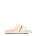 Women's beige leather footbed slide with puffy vamp upper