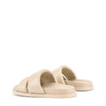 Women's beige leather footbed slide with puffy vamp upper