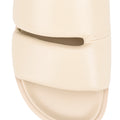 Women's beige leather footbed slide with puffy vamp upper