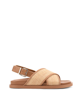Women's tan leather and natural raffia footbed sandal