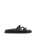 Women's black leather strappy footbed slides