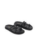 Women's black leather strappy footbed slides
