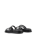 Women's black leather strappy footbed slides