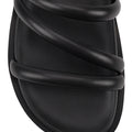 Women's black leather strappy footbed slides