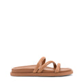 Women's brown leather strappy footbed slide