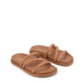 Women's brown leather strappy footbed slide